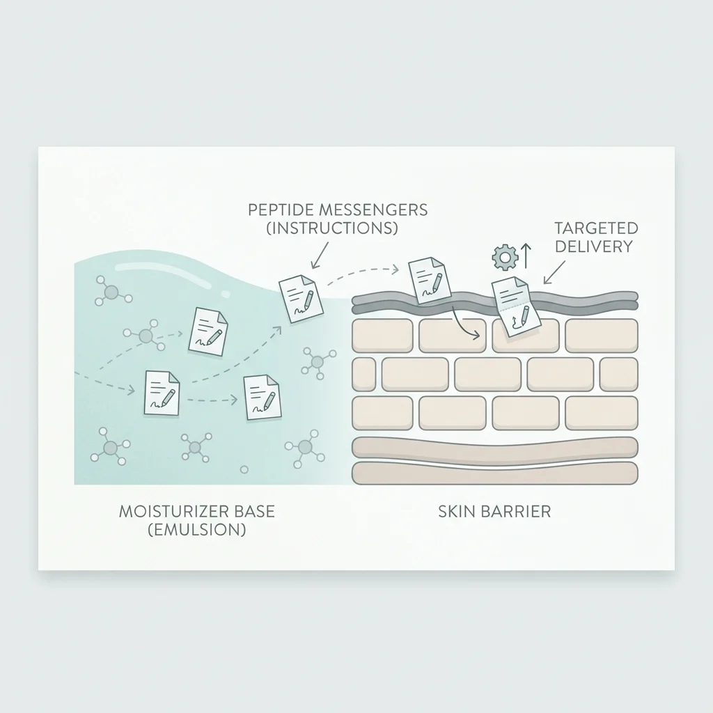 Diagram concept of peptide signals delivered through a moisturizer base