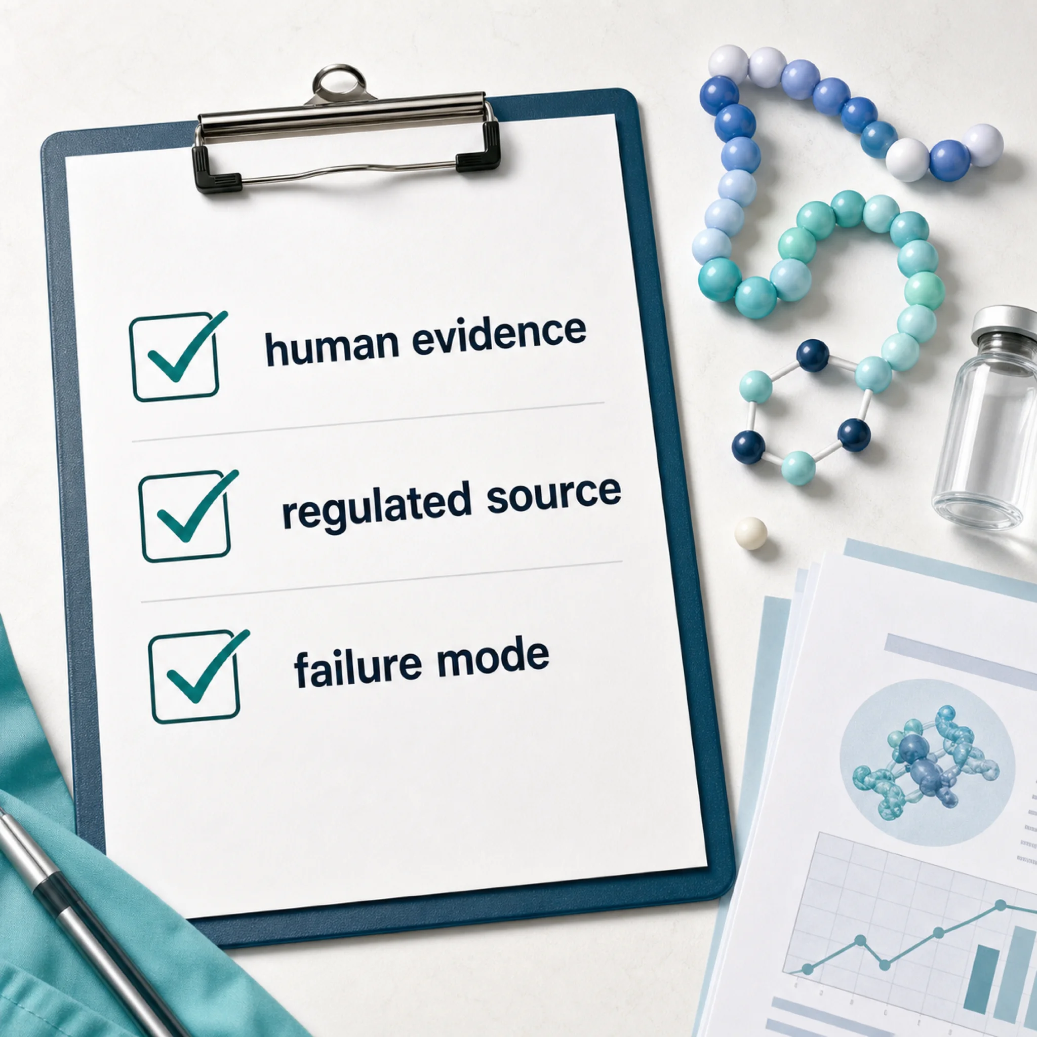 Checklist for evaluating peptide stack safety and evidence