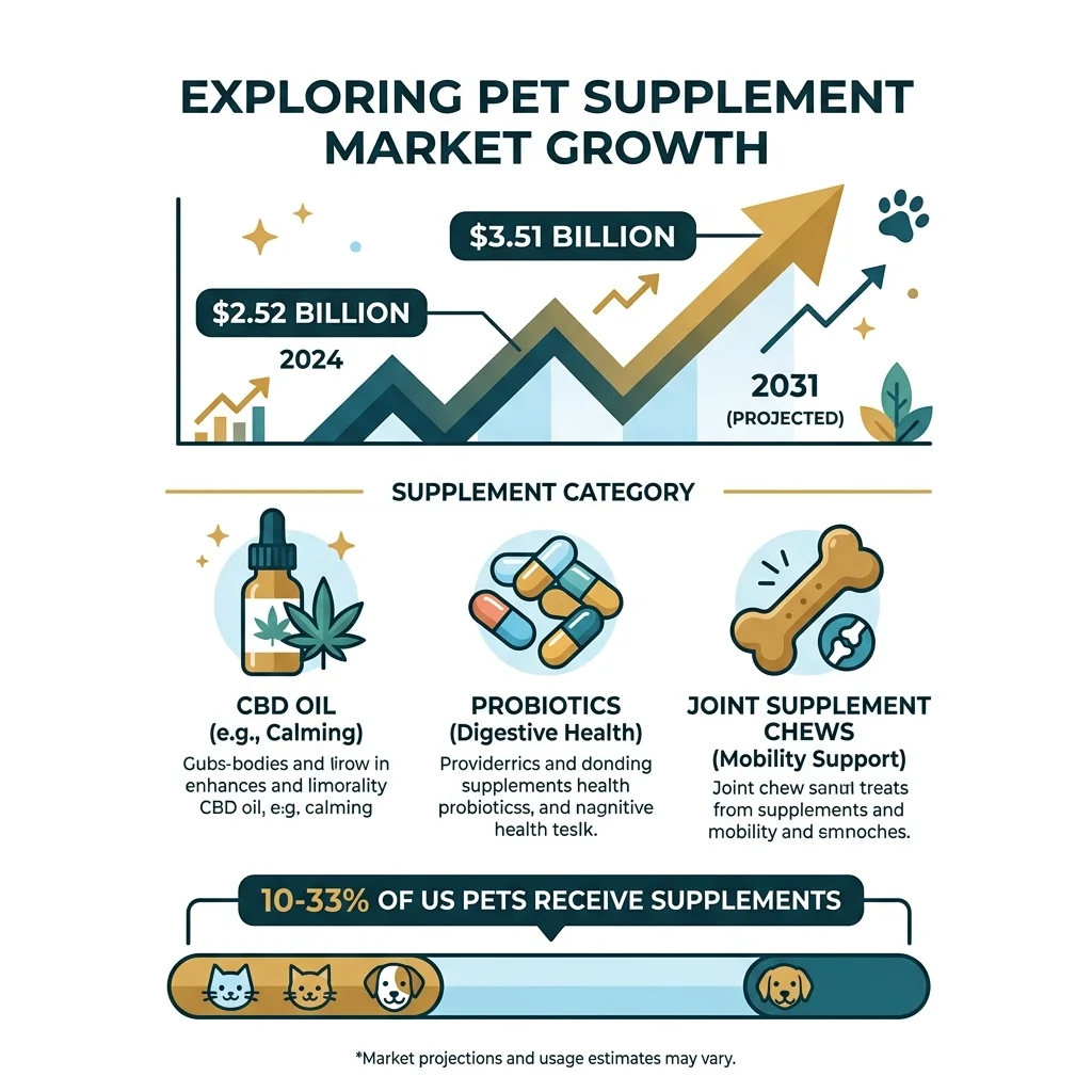 Infographic showing pet supplement market growth and key statistics