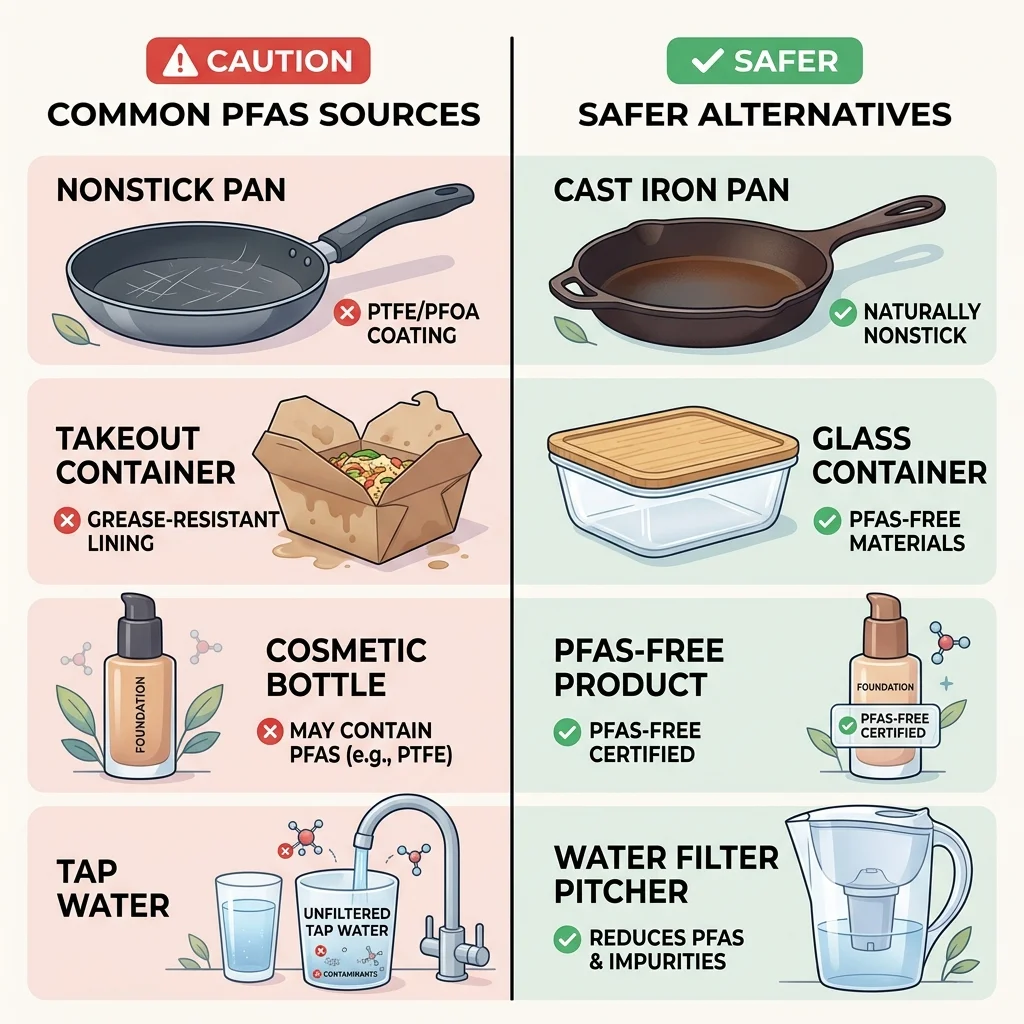 Side-by-side comparison of common PFAS exposure sources and their safer alternatives