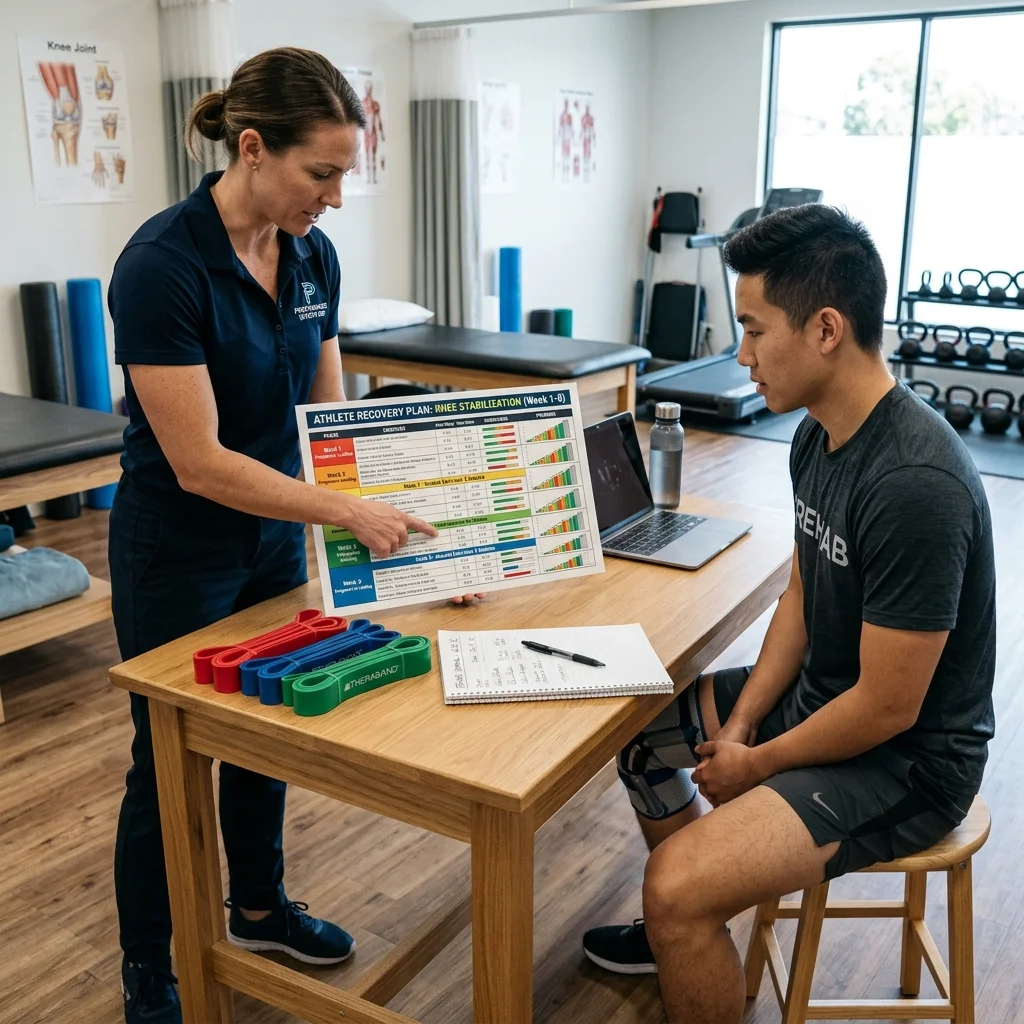 Clinician reviewing a progressive loading recovery plan