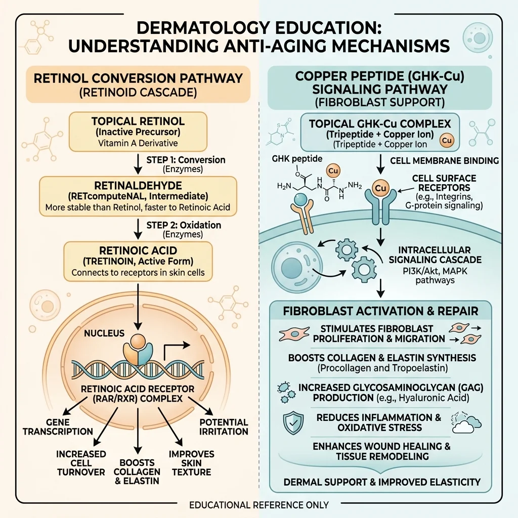 Infographic comparing retinol conversion with copper peptide repair signaling
