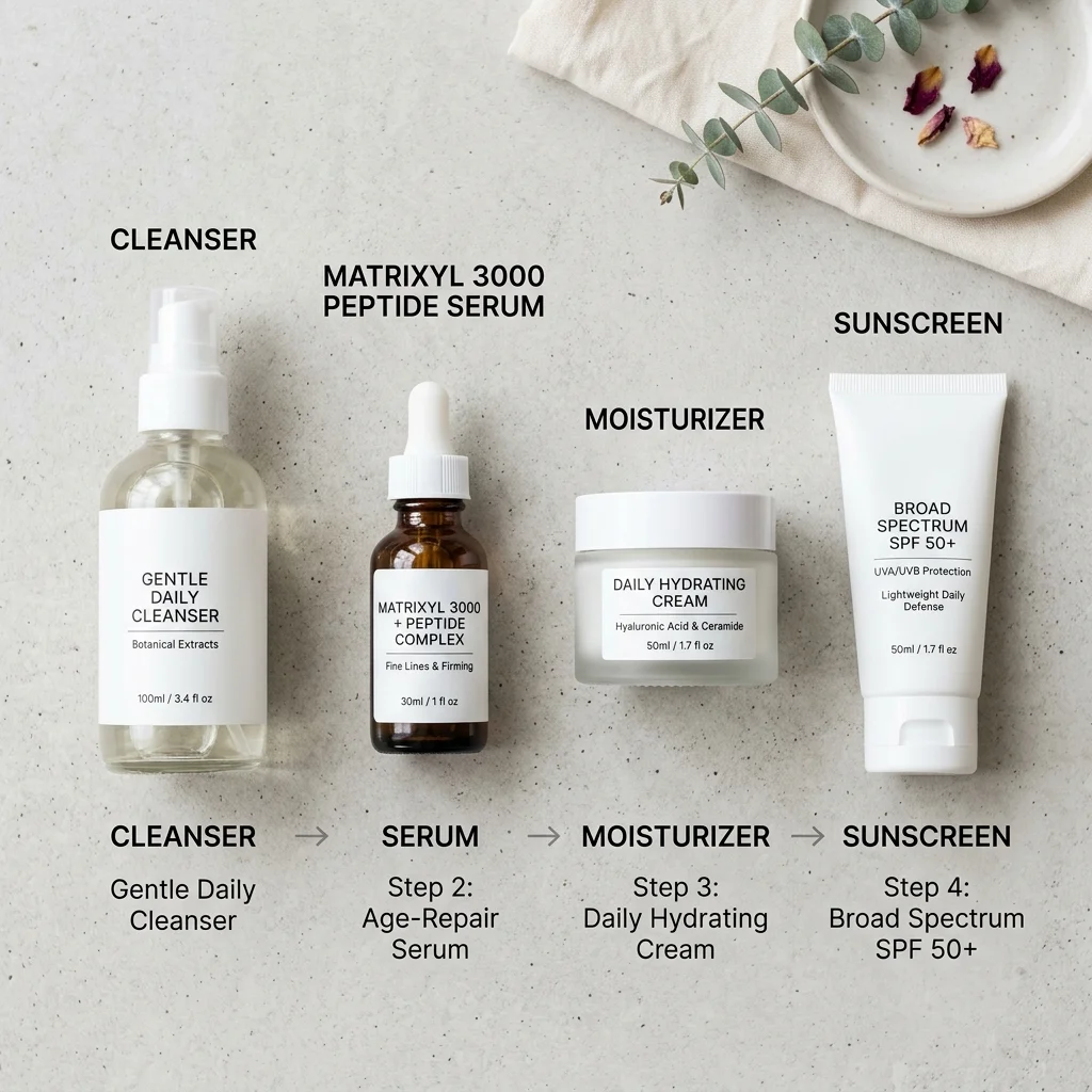 Four-step routine showing where Matrixyl 3000 serum fits