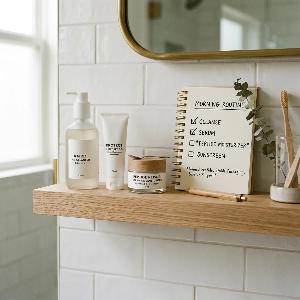 Simple peptide skincare shelf focused on basics and label transparency