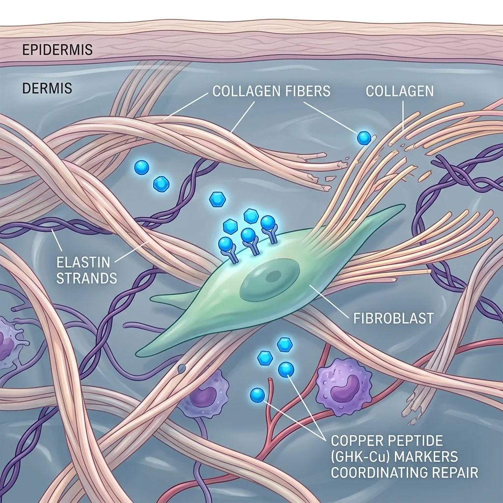 Illustration of copper peptides supporting skin matrix remodeling