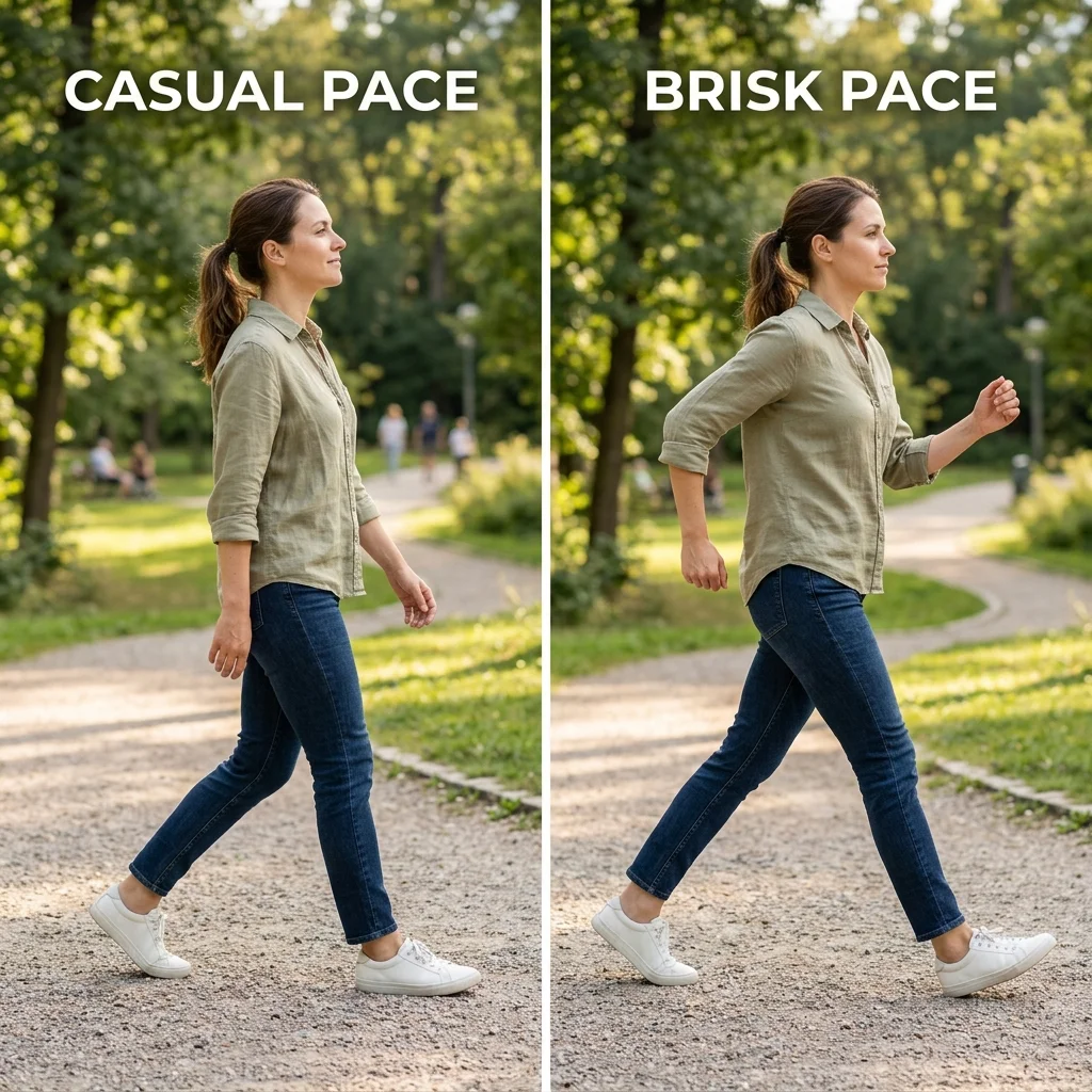 Side-by-side comparison of slow recovery walking pace versus fast brisk walking pace