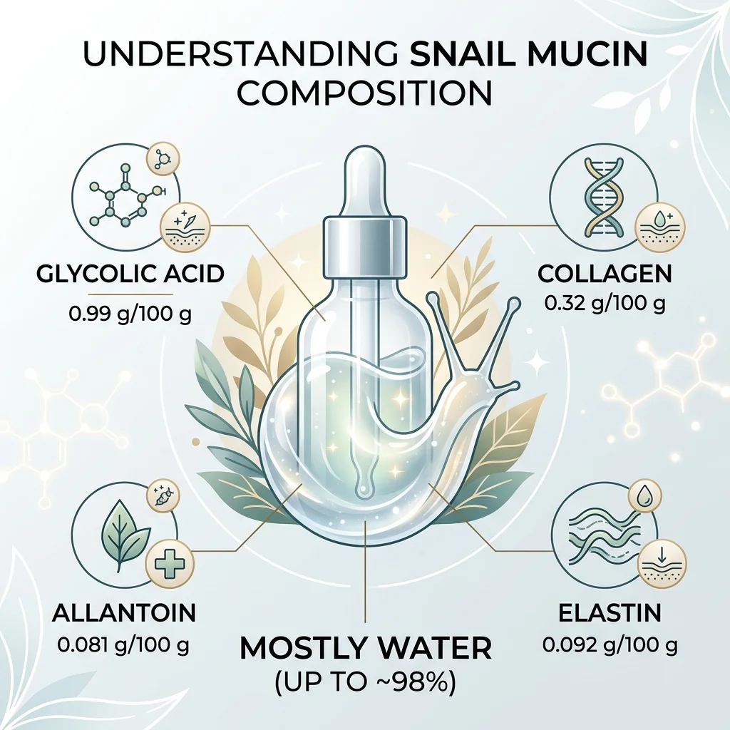 Infographic showing reported snail mucin composition values