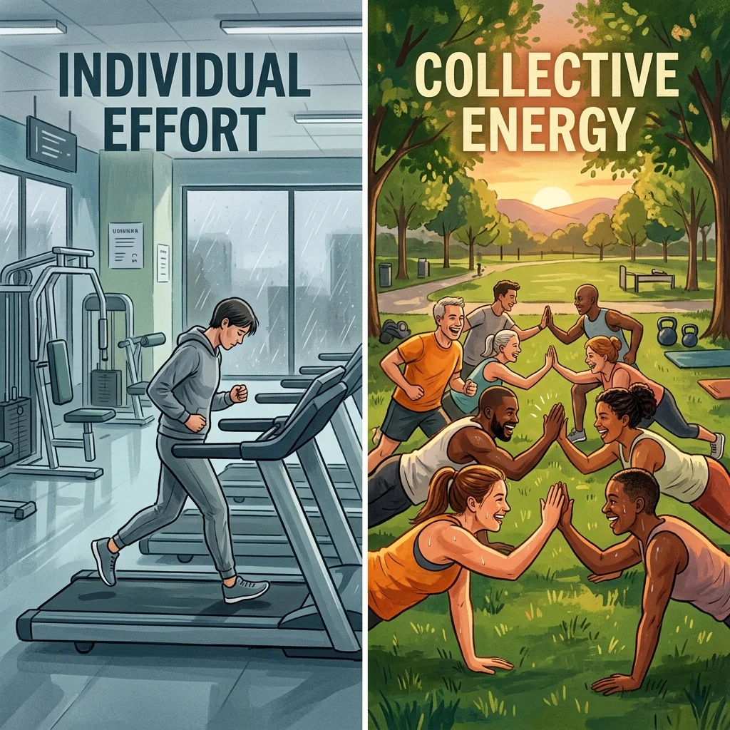 Comparison between solitary treadmill exercise and an energetic group outdoor fitness session