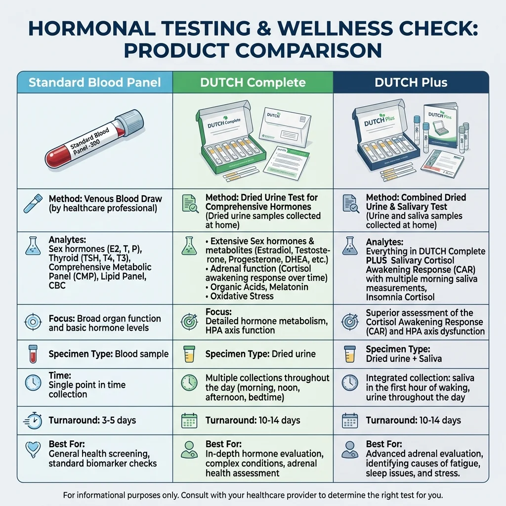 Cost comparison of standard blood panels, DUTCH Complete, and DUTCH Plus hormone tests