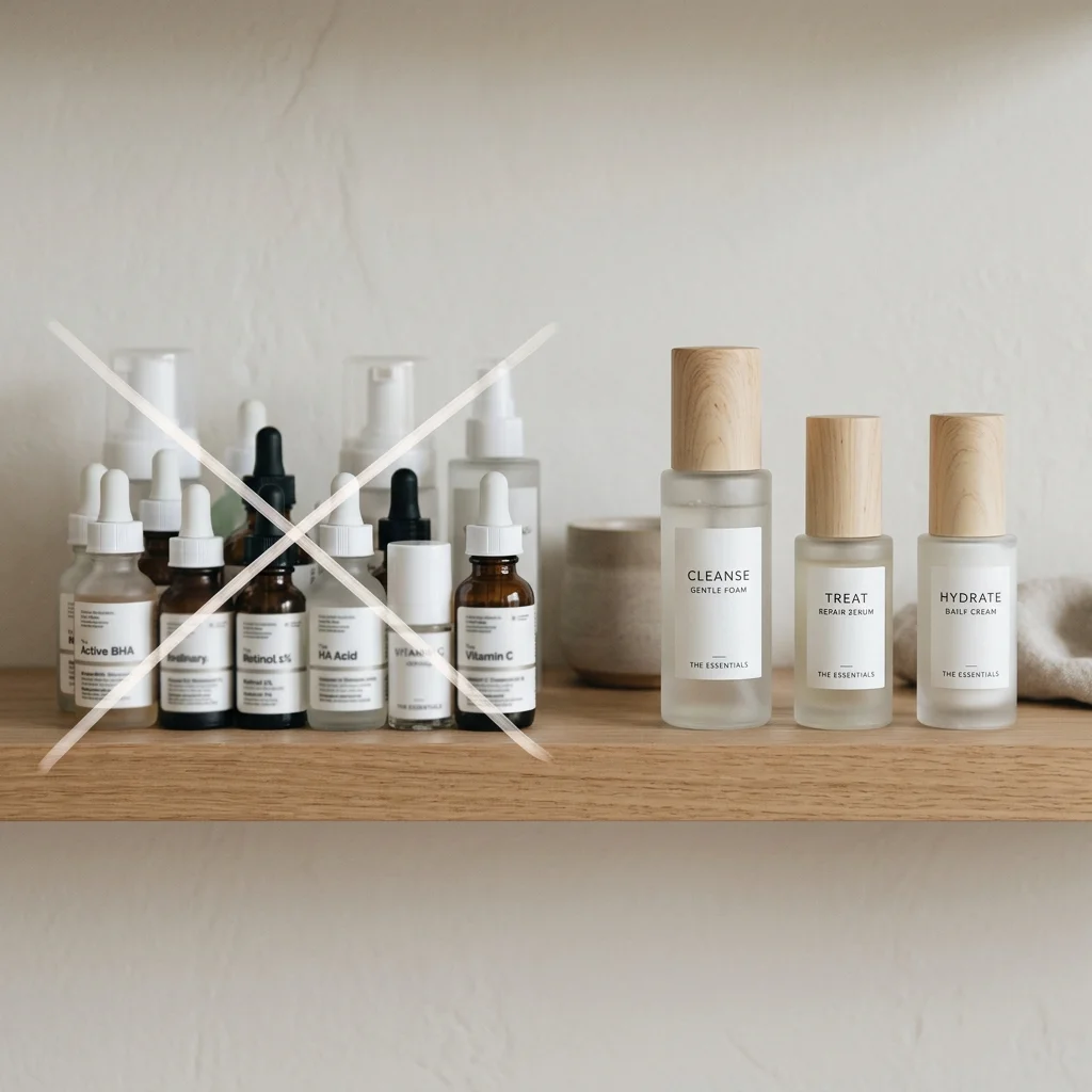 Simple skincare routine contrasted with too many active products