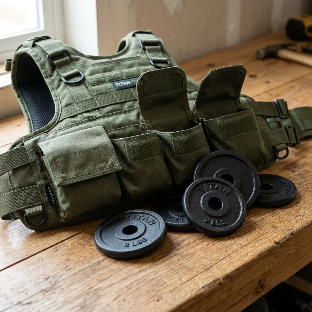 Weighted vest with adjustable weight plates showing the removable pocket system