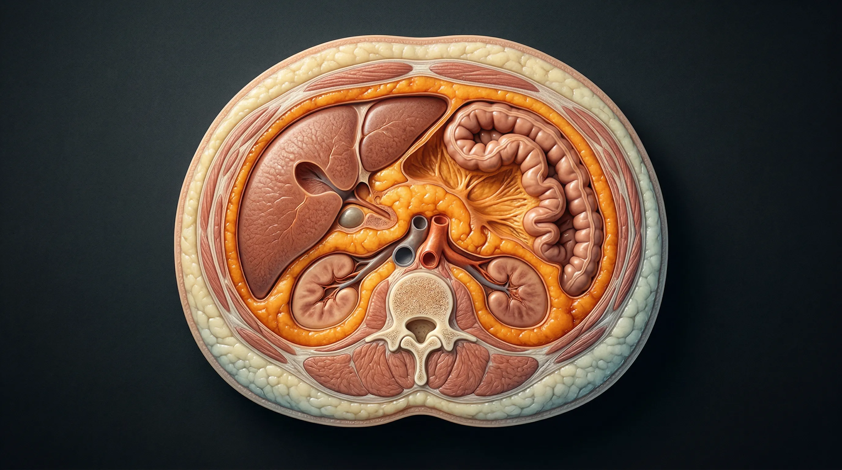 Cross-section illustration showing visceral fat surrounding internal organs