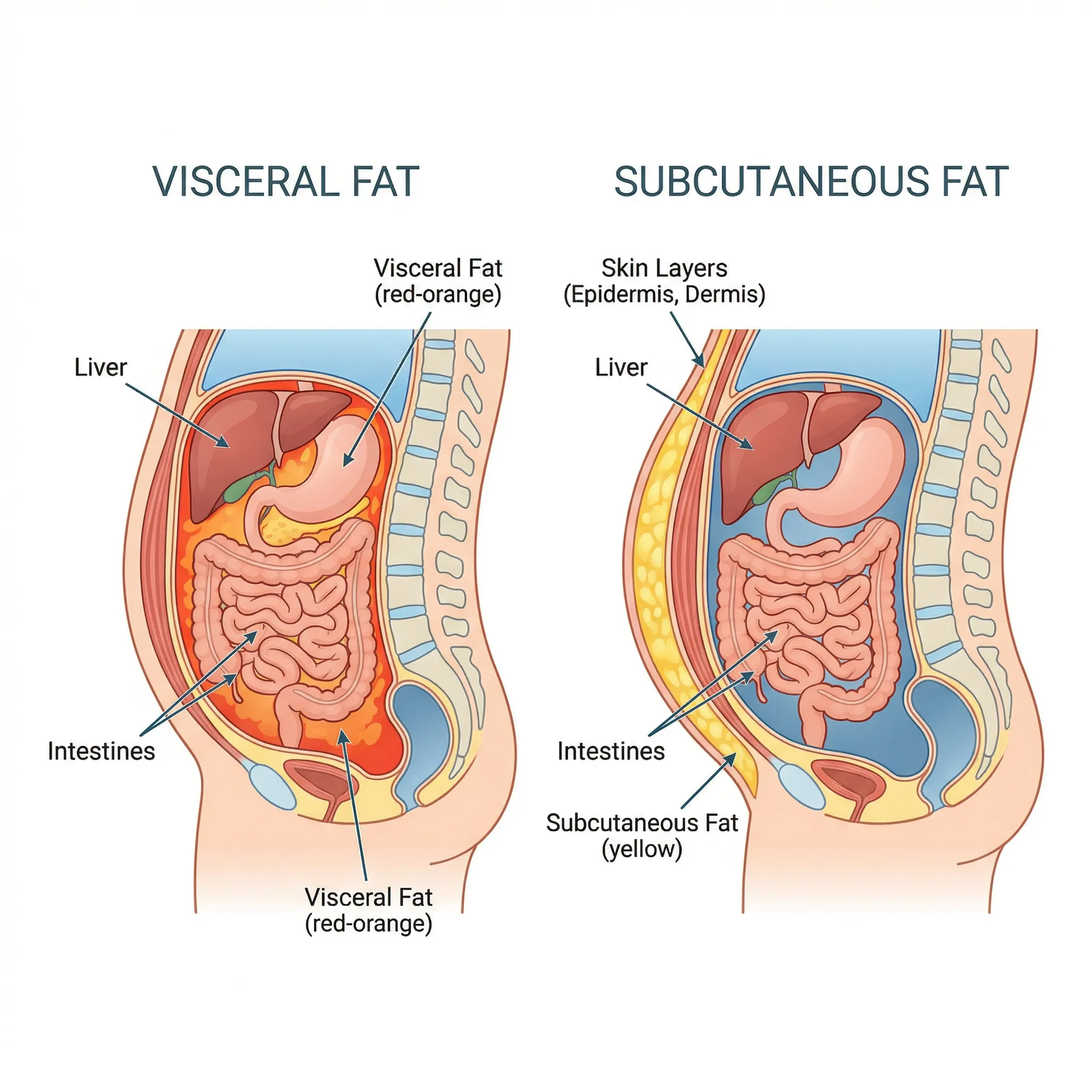 Medical infographic comparing visceral fat versus subcutaneous fat