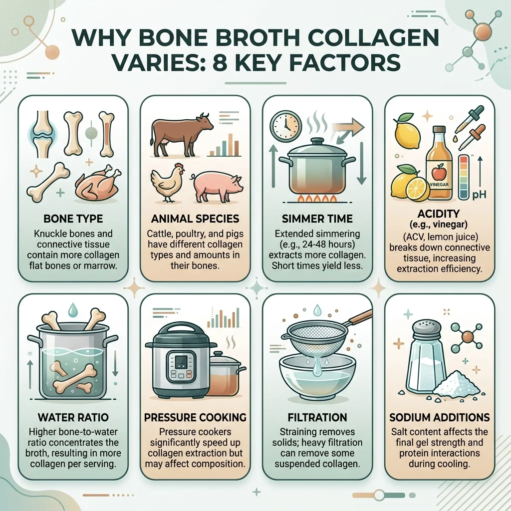 Infographic showing factors that change collagen content in bone broth